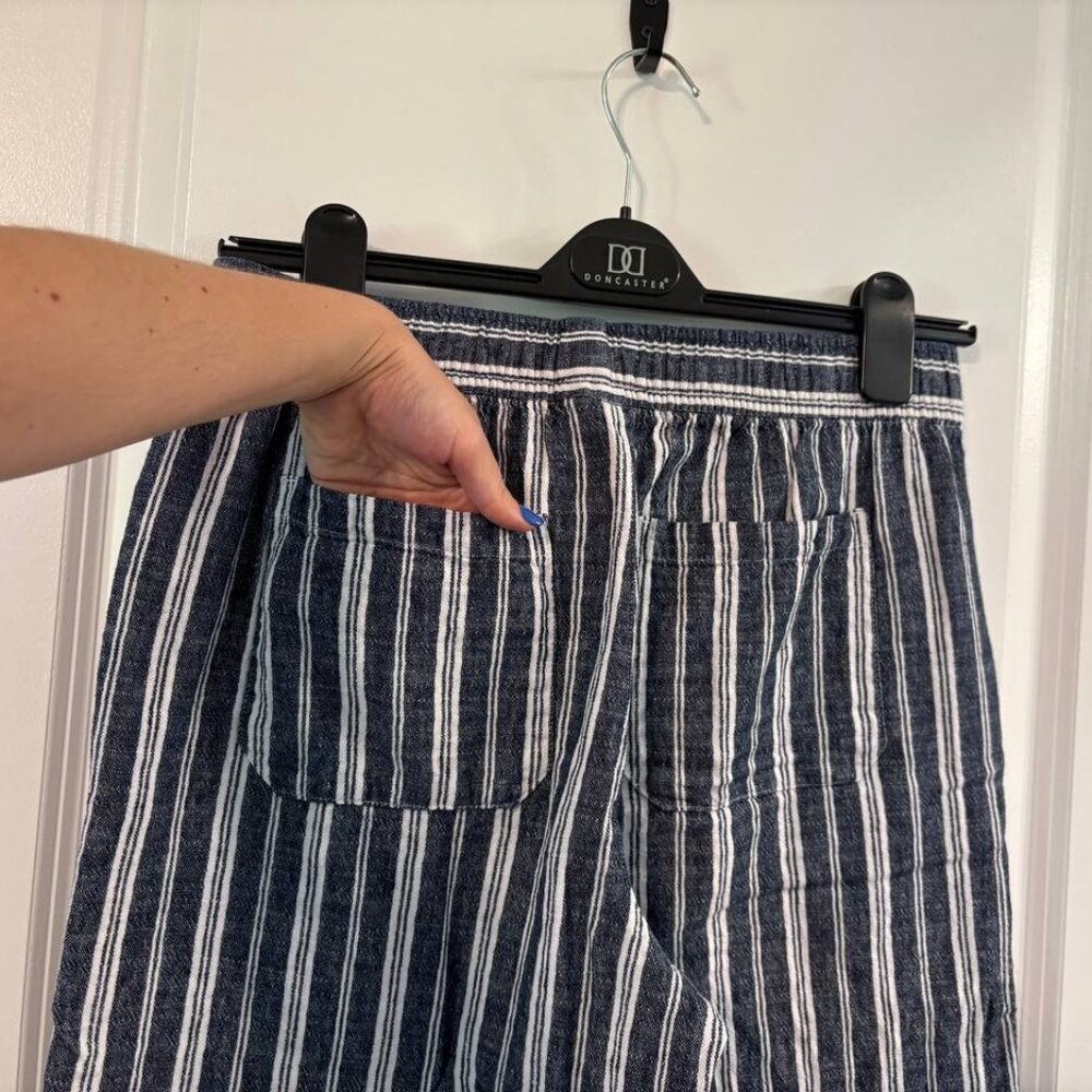 NWOT High-Waisted Striped Linen-Blend Wide-Leg Pants - Picture 4 of 9